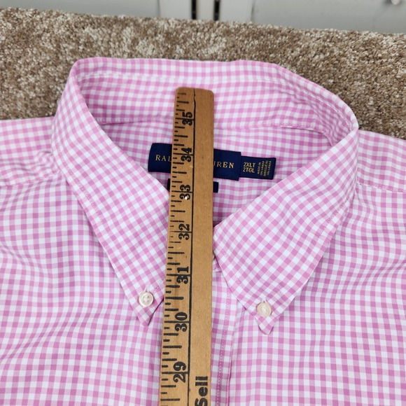 Ralph Lauren Performance Mens 2XLT Pink Gingham Short Sleeve Button Down Shirt - Picture 6 of 7